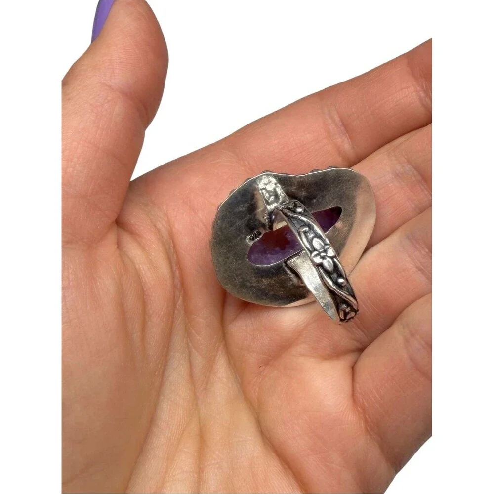 Purple Agate Ring Window Druzy Size 9 925 Sterling Silver Overlay